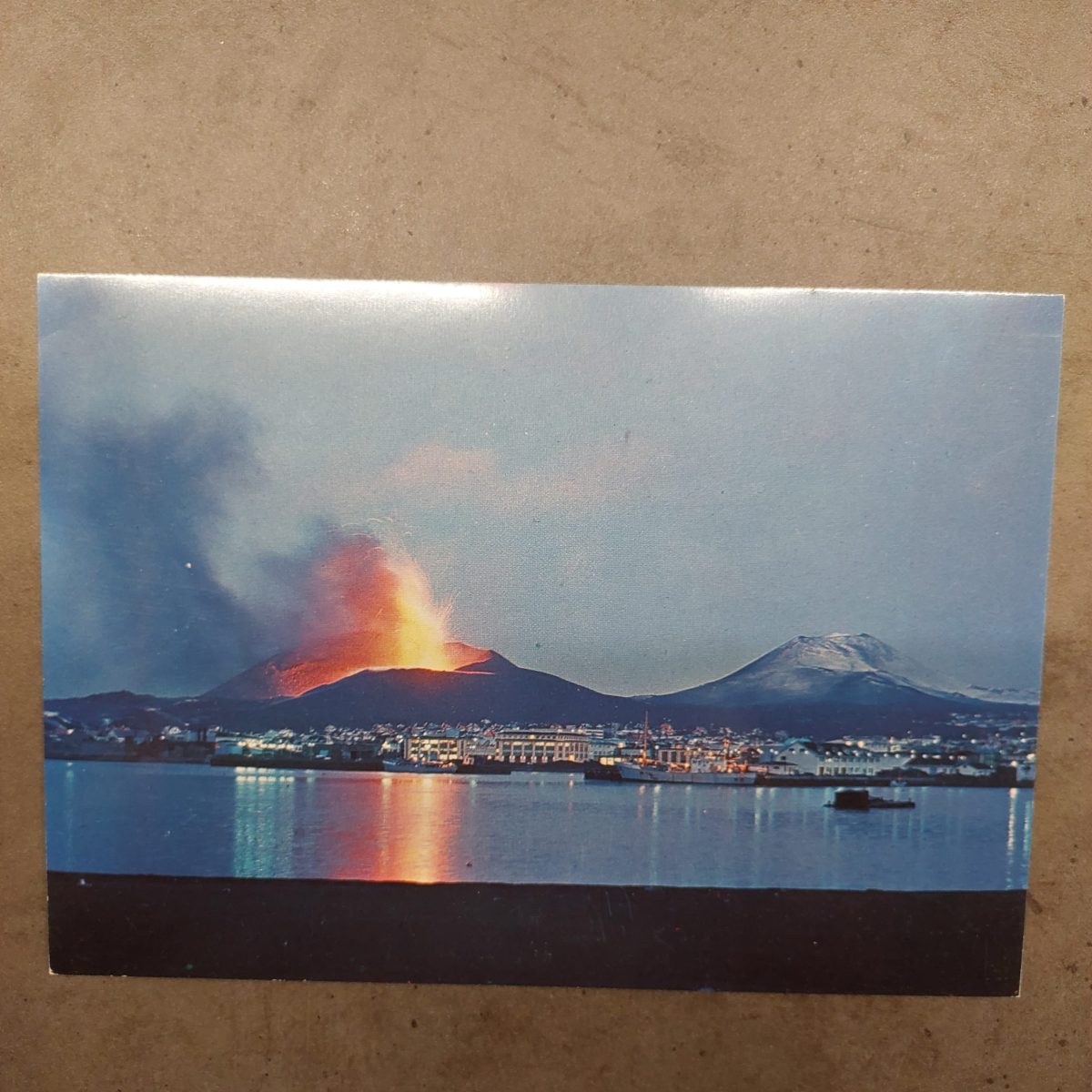 Heimaey 1973 Eruption Postcard - Eldfell & Helgafell Volcano at Dusk