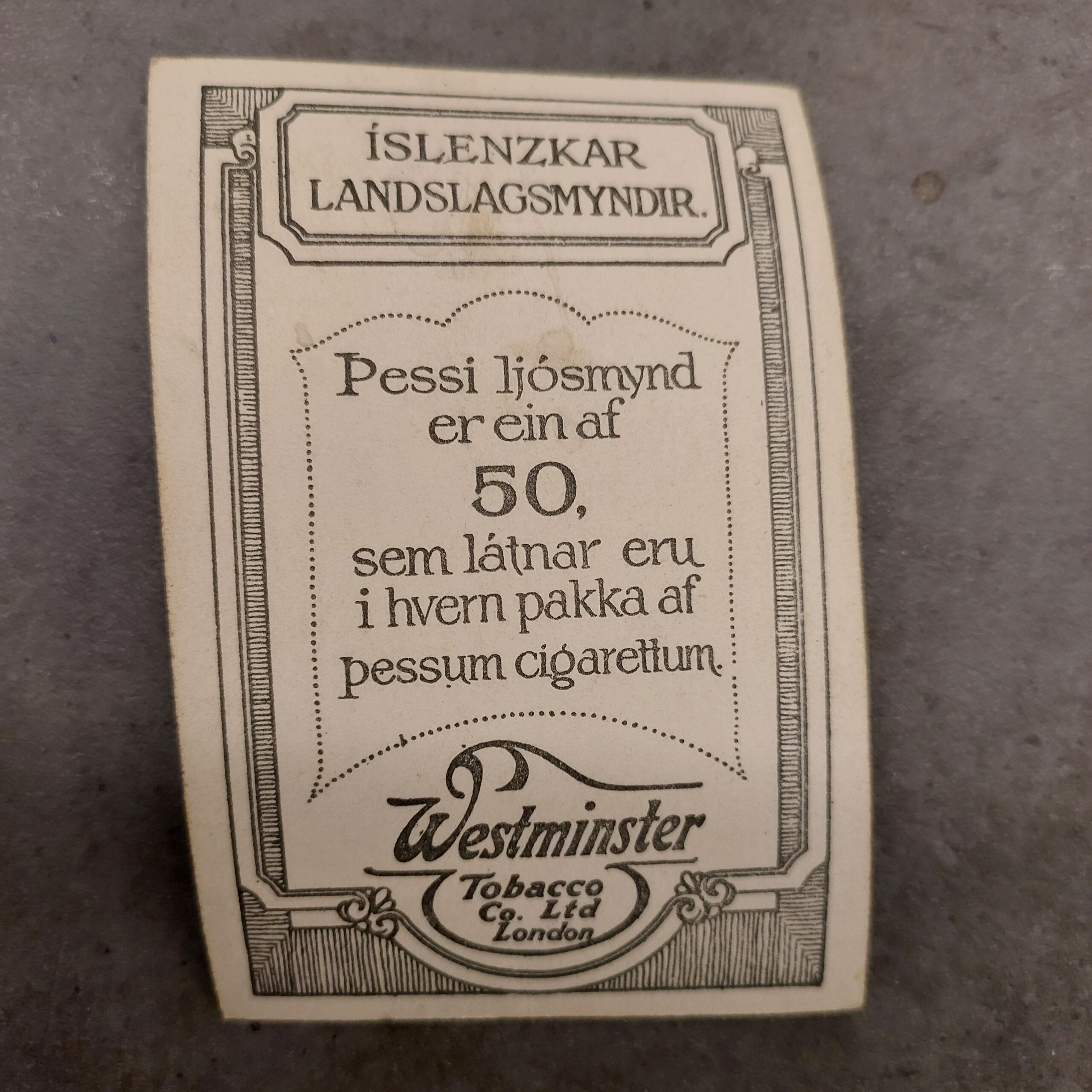 Vintage Icelandic Postcard Víð Brúarhlóð Westminster Tobacco Series - Image 2