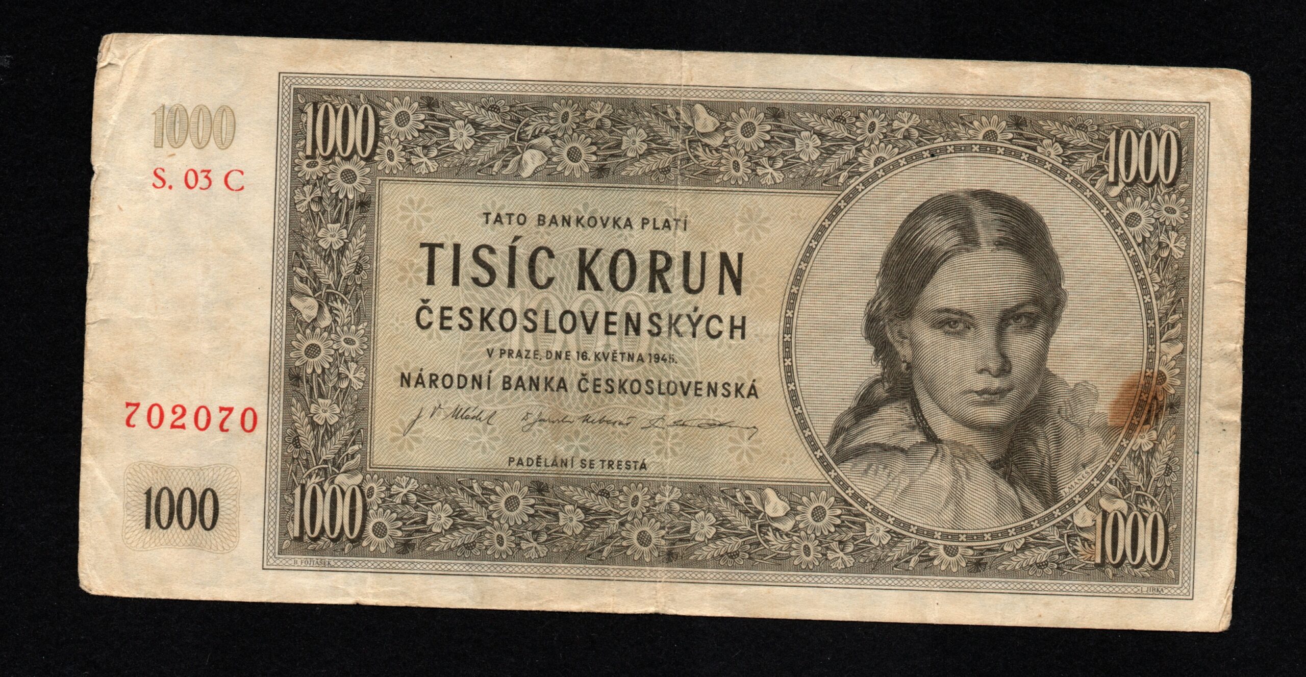 Czechoslovakia 1000 Korun 1945 Banknote