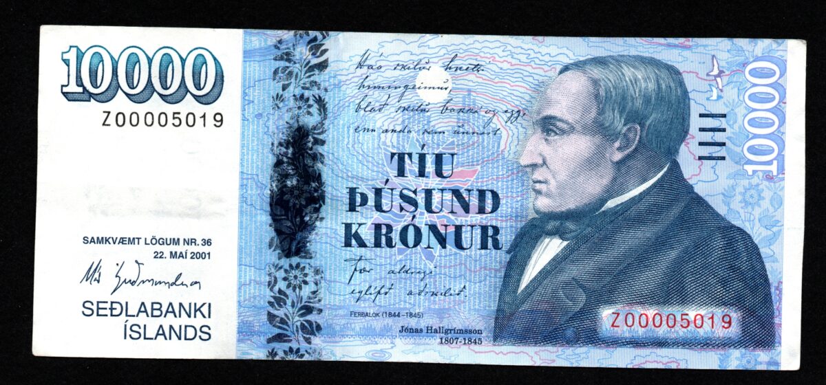 Iceland 10000 Krónur 2001 Z Prefix