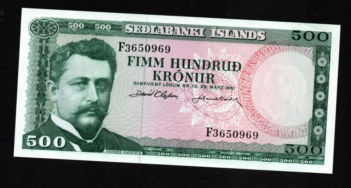 Iceland 500 Kronur UNC 1968