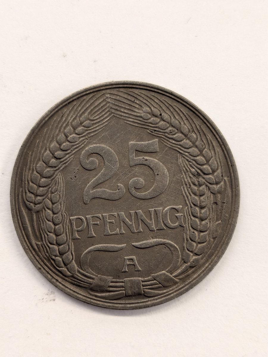 1910 A 25 Pfennig German Empire nickel coin